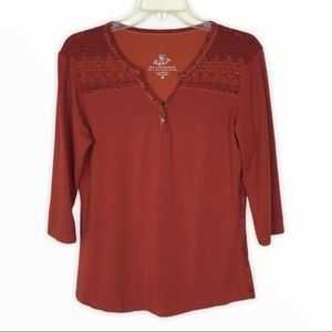 Kuhl | Rust Printed 3/4 Tab Sleeve Knit Shirt M